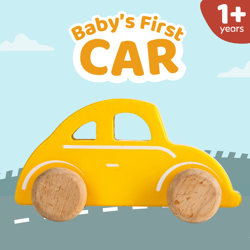 Wooden Yellow Car Toy for Toddlers (1-3 Years)