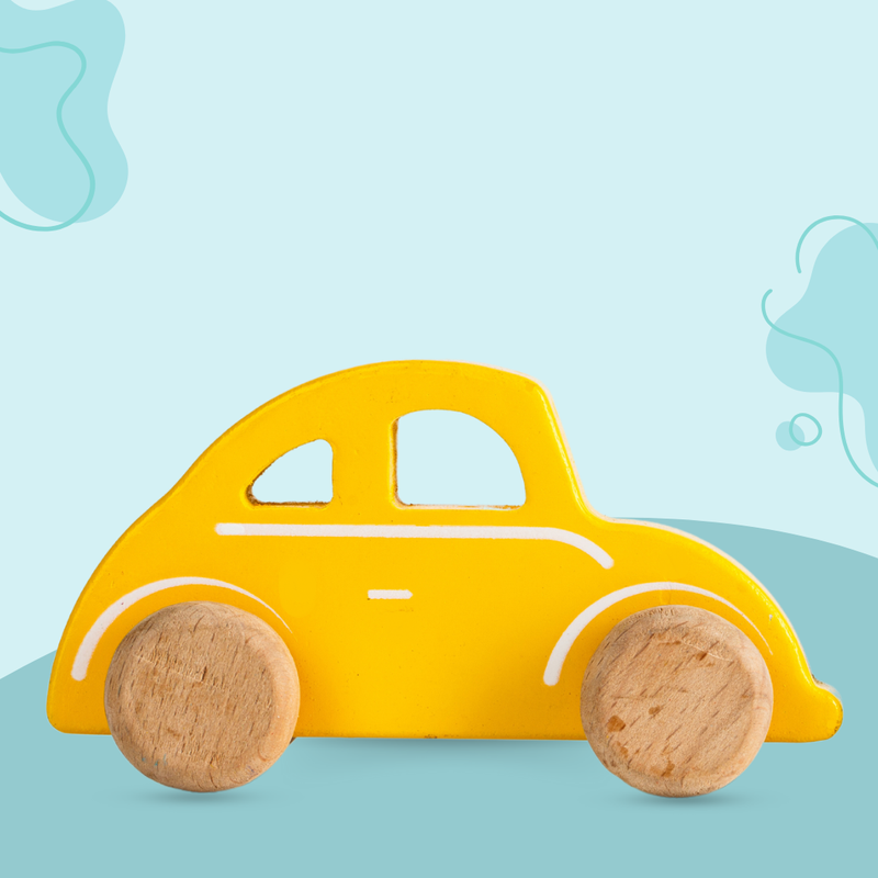 Wooden Yellow Car Toy for Toddlers (1-3 Years)