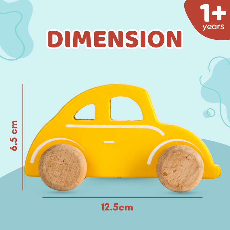 Wooden Yellow Car Toy for Toddlers (1-3 Years)