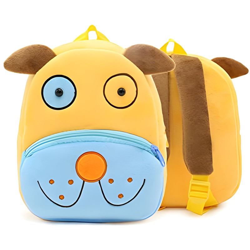 Premium Quality Soft Design Yellow Blue Dog Shape School Bag for Kids - 14 Inches