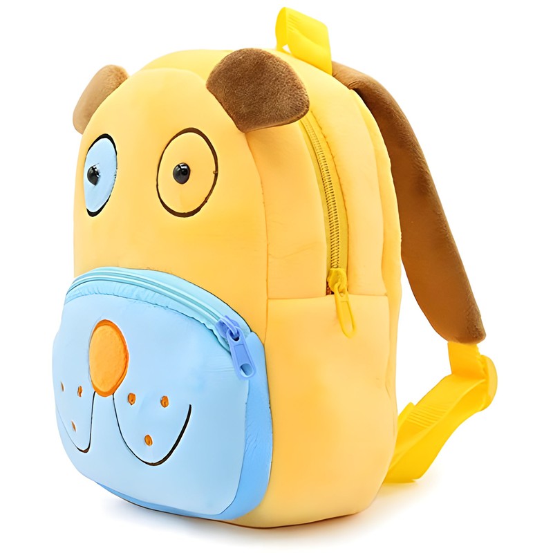 Premium Quality Soft Design Yellow Blue Dog Shape School Bag for Kids - 14 Inches