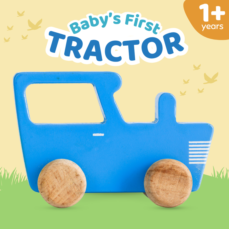 Wooden Blue Tractor Toy for Toddler (1-3 Years)