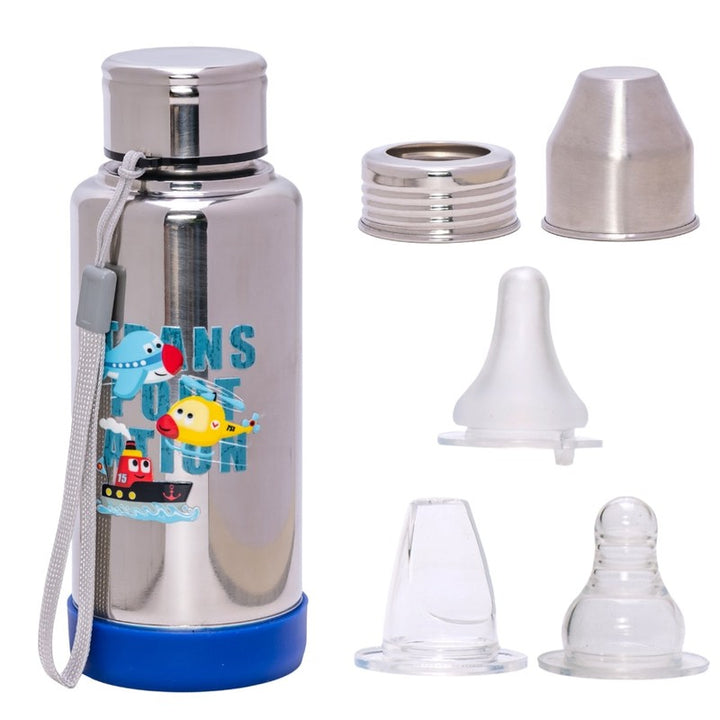 3 Stage Double-Wall Printed Stainless Steel Bottle – Nipple, Spout, and Water Bottle - 300ml (2-3 Years)