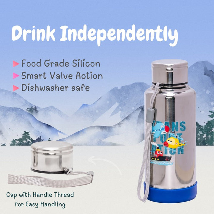 3 Stage Double-Wall Printed Stainless Steel Bottle – Nipple, Spout, and Water Bottle - 300ml (2-3 Years)