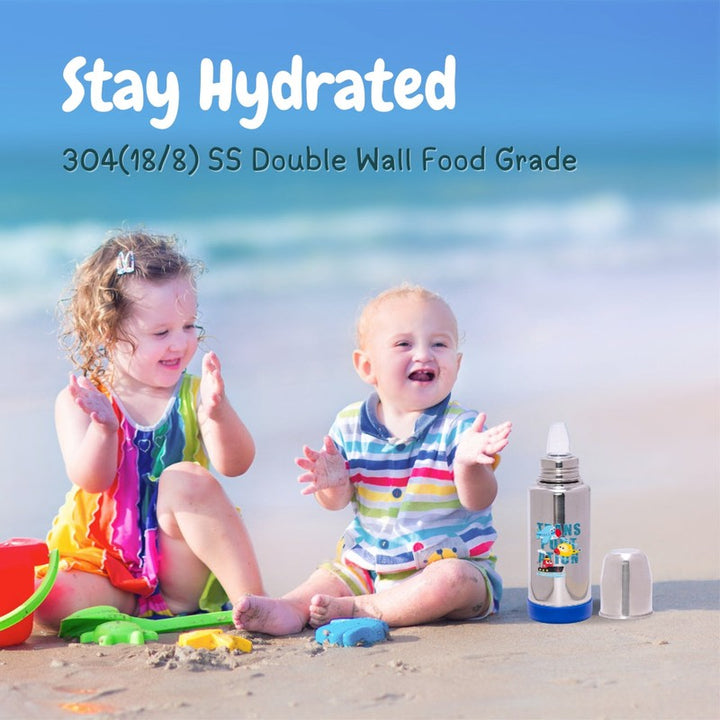 3 Stage Double-Wall Printed Stainless Steel Bottle – Nipple, Spout, and Water Bottle - 300ml (2-3 Years)