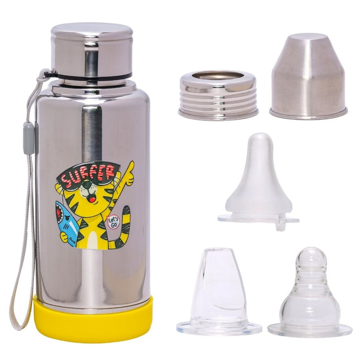 3 Stage Double-Wall Printed Stainless Steel Bottle – Nipple, Spout, and Water Bottle - 300ml (2-3 Years)