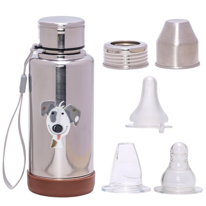 3 Stage Double-Wall Printed Stainless Steel Bottle – Nipple, Spout, and Water Bottle - 300ml (2-3 Years)