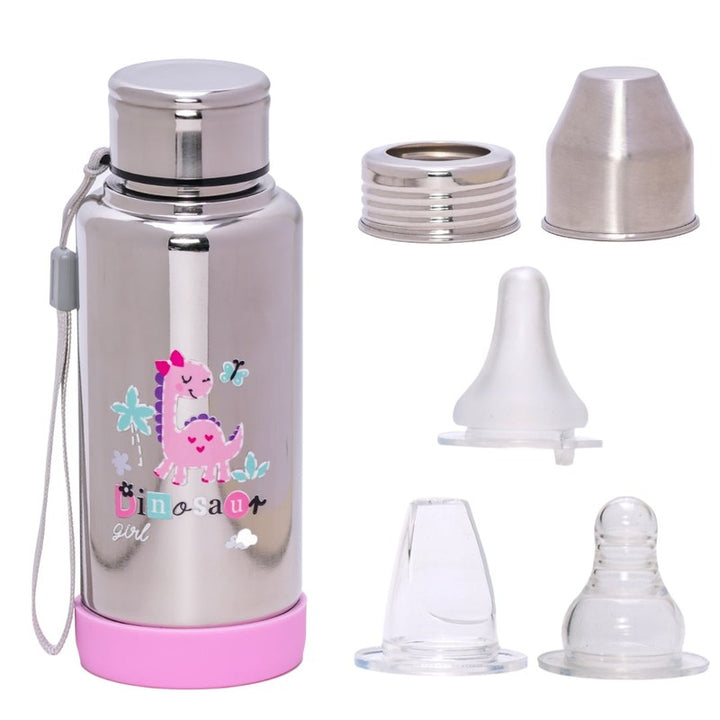 3 Stage Double-Wall Printed Stainless Steel Bottle – Nipple, Spout, and Water Bottle - 300ml (2-3 Years)