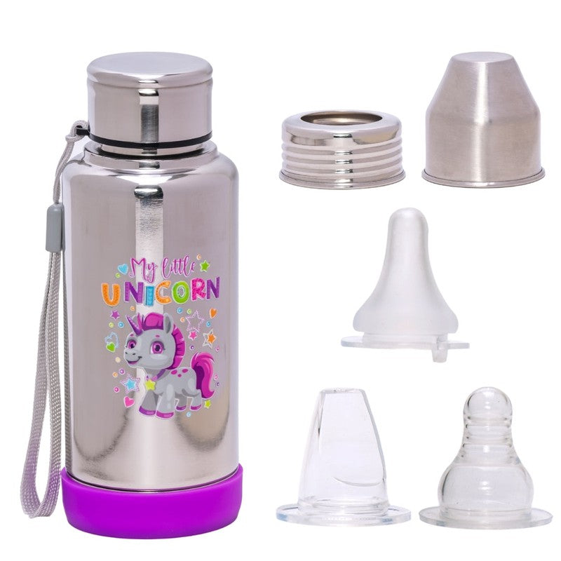 3 Stage Double-Wall Printed Stainless Steel Bottle – Nipple, Spout, and Water Bottle - 300ml (2-3 Years)