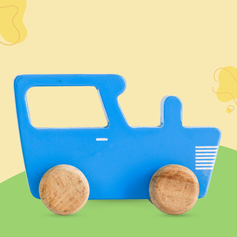 Wooden Blue Tractor Toy for Toddler (1-3 Years)