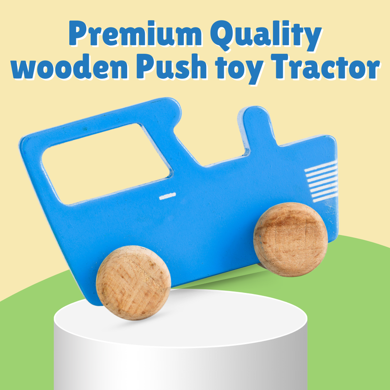 Wooden Blue Tractor Toy for Toddler (1-3 Years)