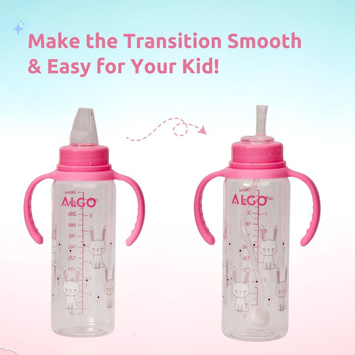 2 in 1 Silicon Spout & Straw Sipper with Gravity Ball & Twin Handles - 250ml (1-2 Years)