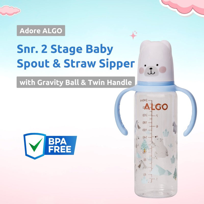 2 in 1 Silicon Spout & Straw Sipper with Gravity Ball & Twin Handles - 250ml (1-2 Years)