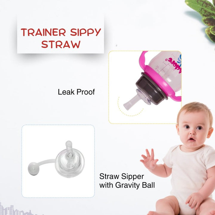 Animal Character Straw Sipper with Gravity Ball and Twin Handles 250ml (1-2 Years)