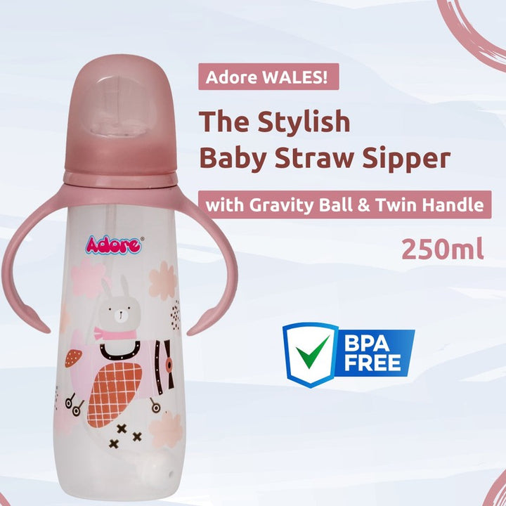 Stylish Baby Straw Sipper with Gravity Ball & Twin Handles - 250ml (1-2 Years)