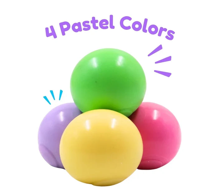 Scoobies Sticky Balls – 4 Squishy Wall-Sticking Balls in Charming Pastel Colors | Sensory & Stress Relief Toy