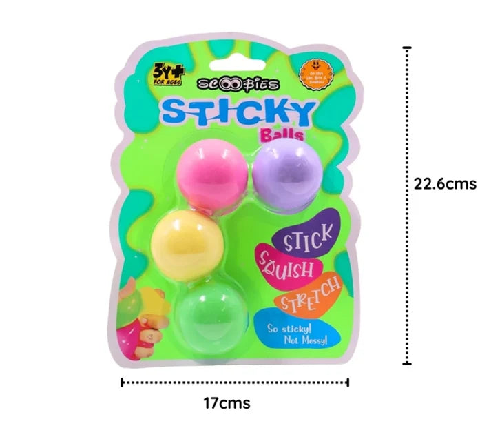 Scoobies Sticky Balls – 4 Squishy Wall-Sticking Balls in Charming Pastel Colors | Sensory & Stress Relief Toy