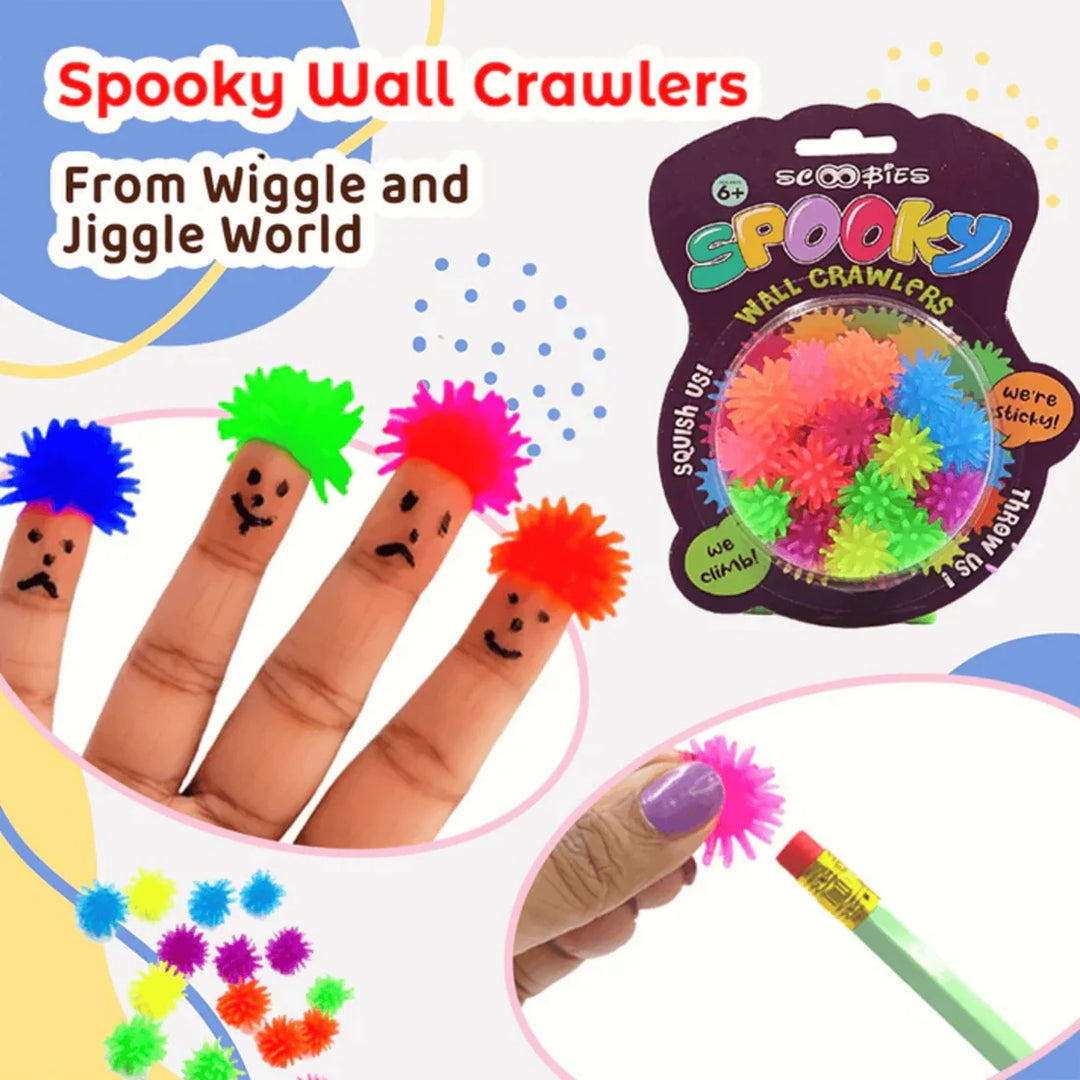 Scoobies Spooky Wall Crawlers – 15 Stretchy Multi-Colored Balls with Hole | Stick & Crawl Sensory Play