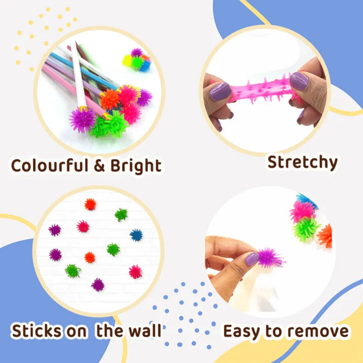 Scoobies Spooky Wall Crawlers – 15 Stretchy Multi-Colored Balls with Hole | Stick & Crawl Sensory Play