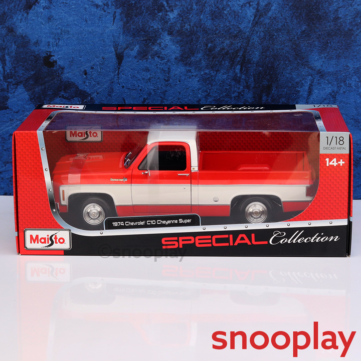 Bburago Original 1974 Chevrolet C10 Cheyenne Super Licensed Diecast Car | 1:18 Scale (14 Years till Grown Ups)