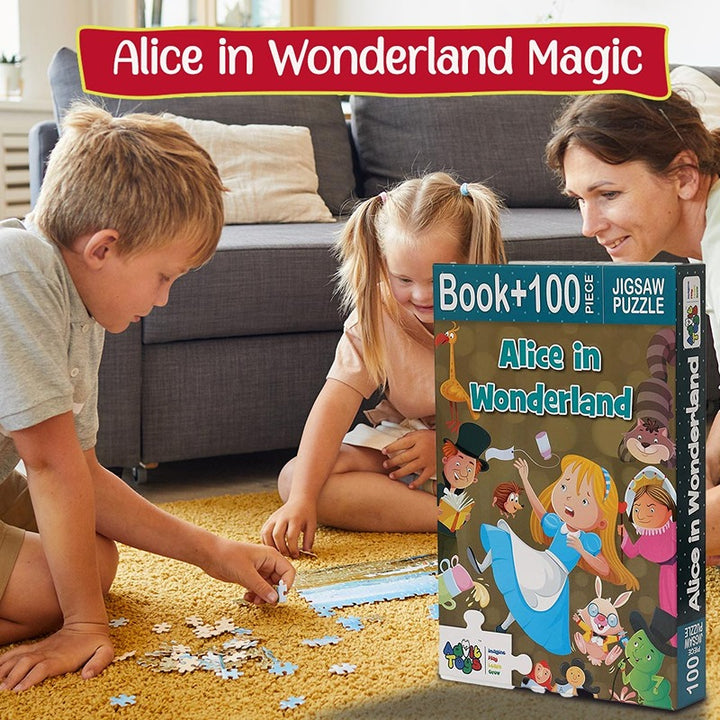 Alice in Wonderland - Jigsaw Puzzle (100 Piece + 32 Pages illustrated story book)