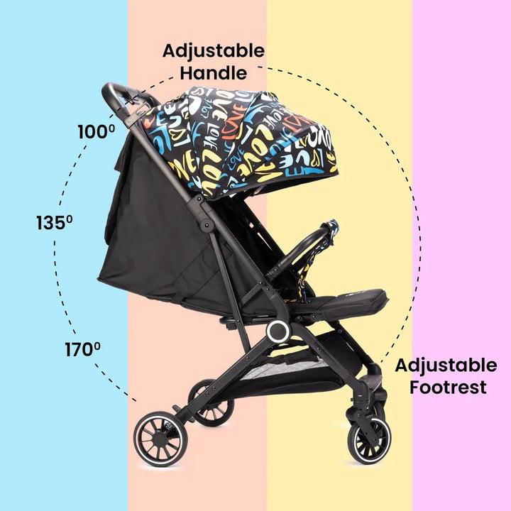 Tinyberg Baby Stroller with 5 Point Safety Belt | Upto 25 Kg | One Hand Fold | Cabin Stroller | Multiple Recline | FeatherLite