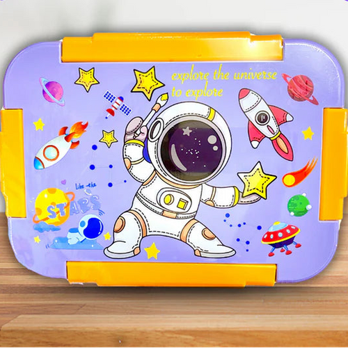 CuddleNest Astronaut Printed Bento Lunch Box - 710ml | 3 Compartments