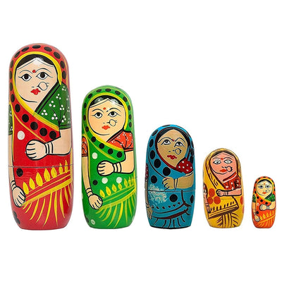 Hand Painted Wooden Nesting Stacking Dolls - Set of 5