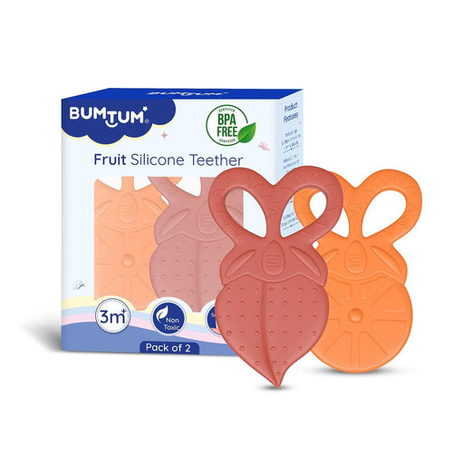 Bumtum Pack of 2 Soft Silicone Baby Teether (Fruit Shape)