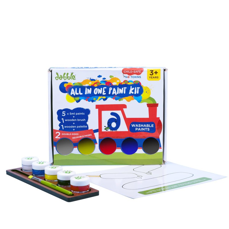 All In One Paint Kit | Washable Paints + Reusable Colouring Pages for Kids