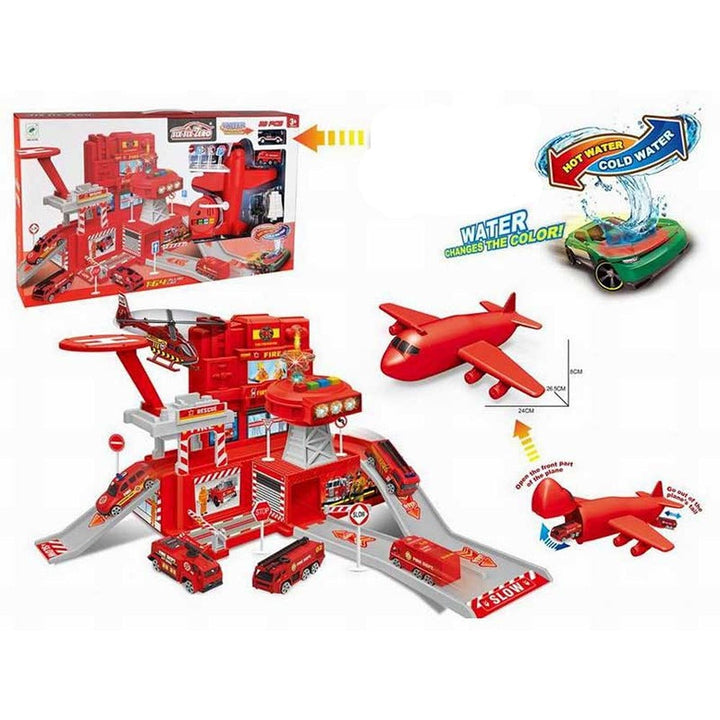 Fire Rescue Assembly Track Set with a Plane and Water color changing cars (29 Pieces)