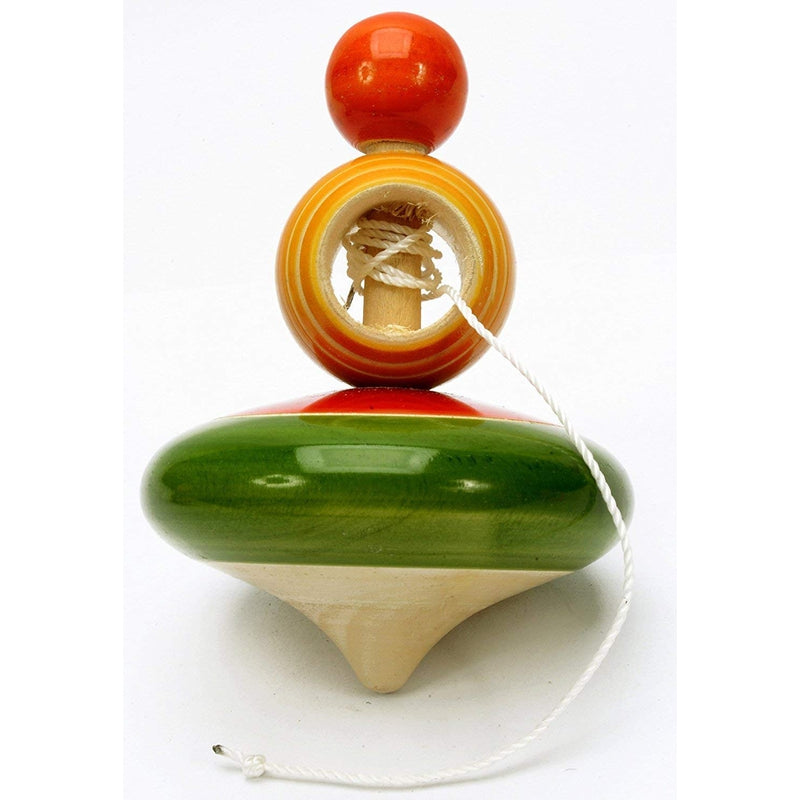 Wooden Spinning Top (Self Winding Pull String Top) - Assorted Colours