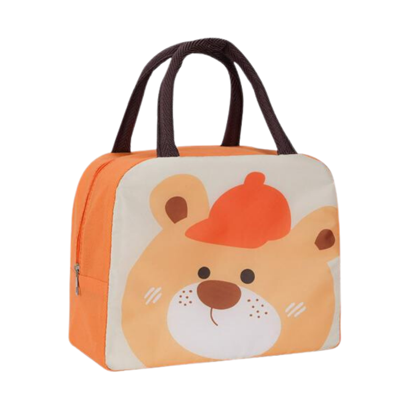 Insulated Lunch Box Bag with Aluminium Foil Insulation |  Orange Colour, Cap Teddy Design