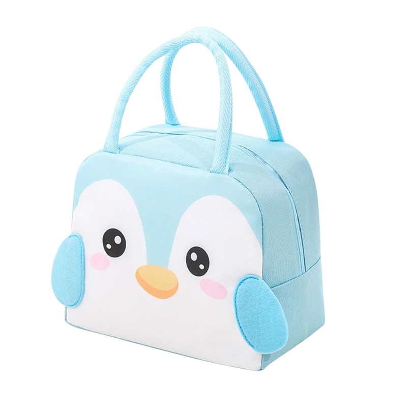 Insulated Lunch Box Bag with Aluminium Foil Insulation | Light Blue Color, Penguin Design