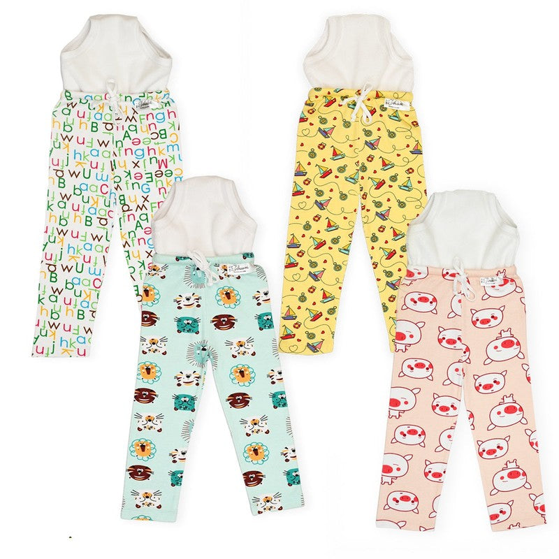 Diaper Pants | Potty Training Pajamas for Toddlers, Boys and Girls. 100% Cotton. (Size 1, Fits 1 – 2 years) - Pack of 4