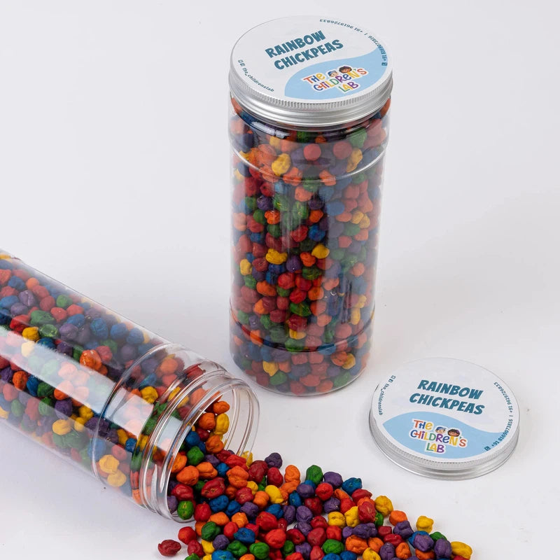 Sensory Rainbow Chickpeas Jar | Chickpeas in 6 Rainbow Colours (600 gms) | Sensory Filler with Scooper | 2 to 4 years