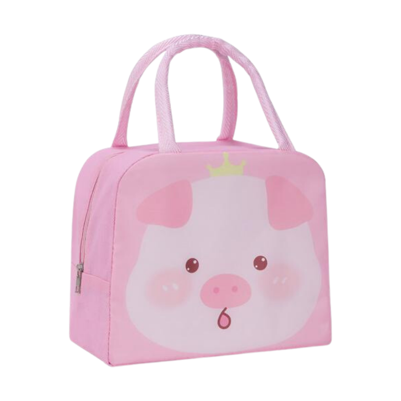 Insulated Lunch Box Bag with Aluminium Foil Insulation | Pink Colour, Piggy Design