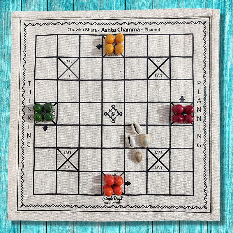 Ludo Indian Traditional Board Game - 34 x 34 Cms (Ashta Chamma | Chowka Bara | Taayam | Katta Mane)