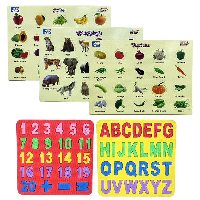 Learning Set (5 Puzzles: Alphabets, Numbers, Animals, Fruits and Vegetables)