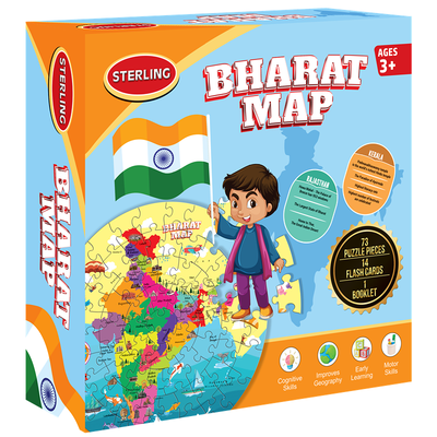 Bharat Map Jigsaw Puzzle For Kids | 3+Years | 73 Pieces, 14 Flash Cards, 1 Booklet.