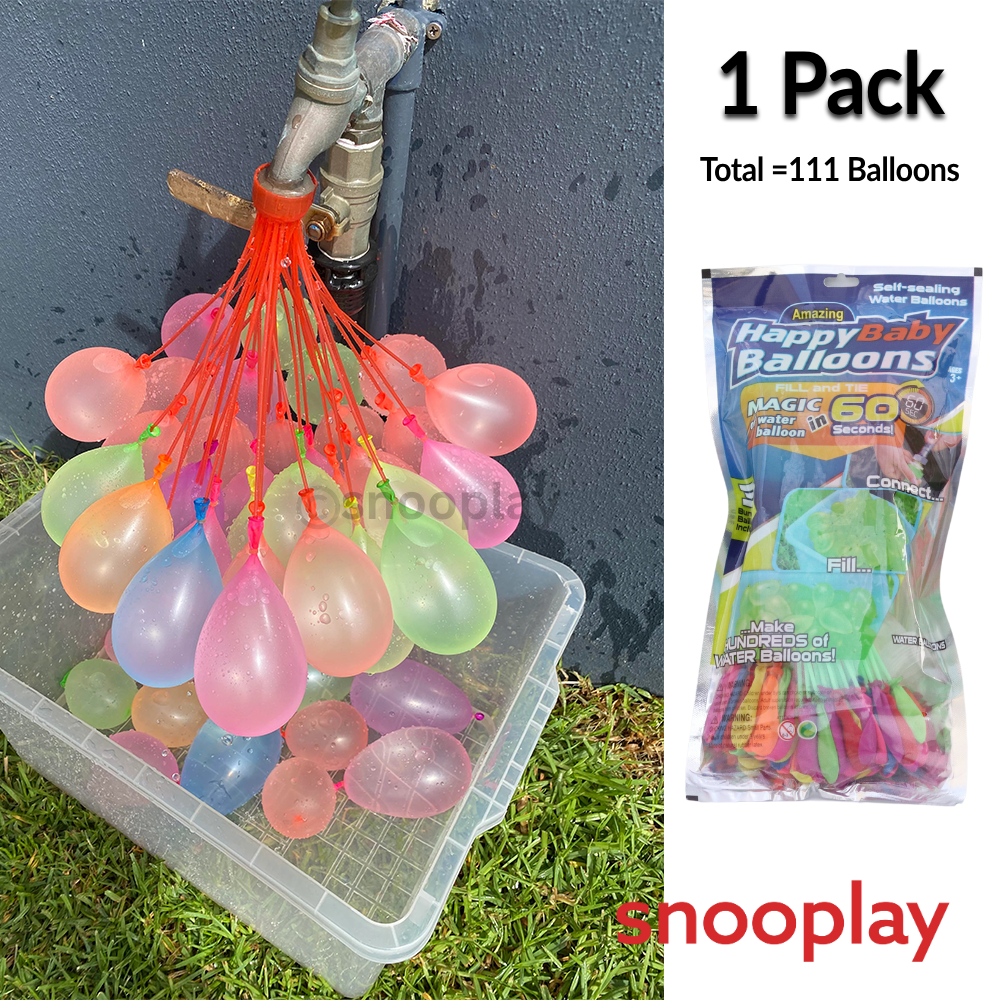 Total 111 Balloons - Fill Magic Water Balloon for Holi | No Need to Tie Knots Crazy Quick Fill in 60 Seconds with 1 Universal tap Adaptor | Assorted Colours