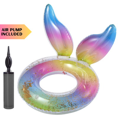 Inflatable Swimming Ring Float Tube with Air Pump | Multicolour Mermaid Design with Glitters