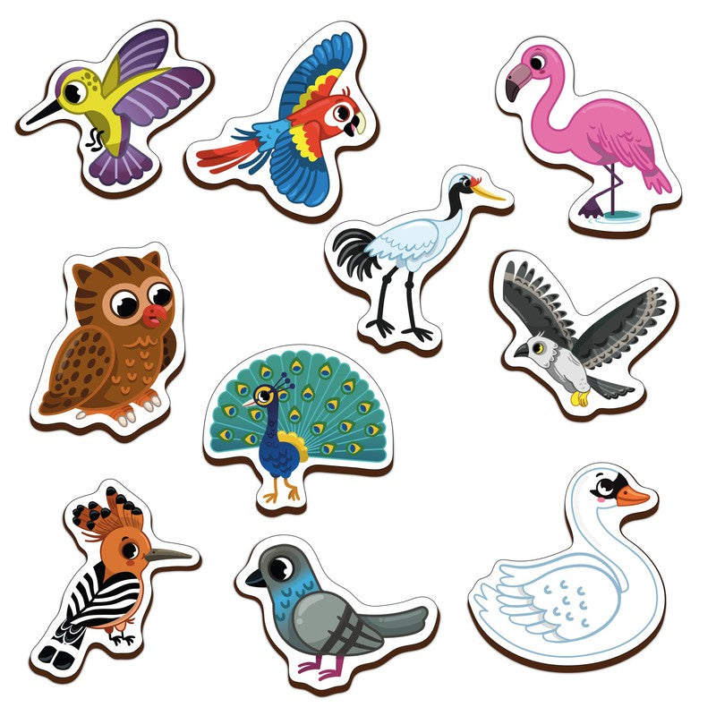 Birds Wooden Fridge Magnets (Set of 10)