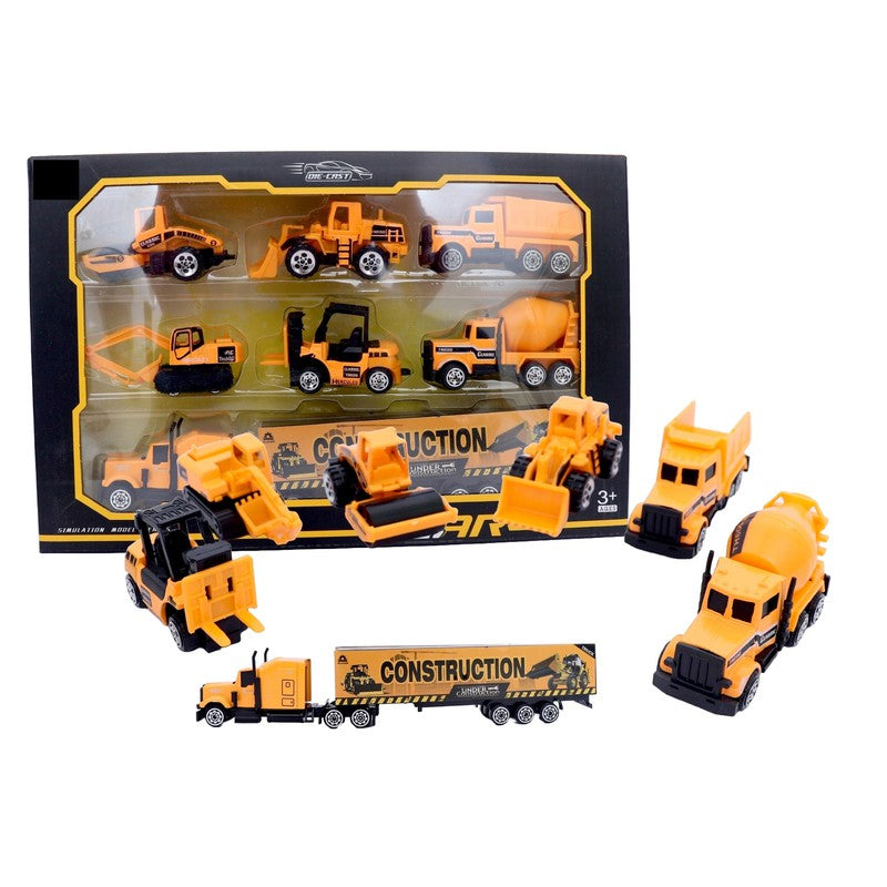 7 in 1 Die-cast Metal Construction Vehicles Set for Kids | Metal Trucks Set with Plastic Parts (Yellow)