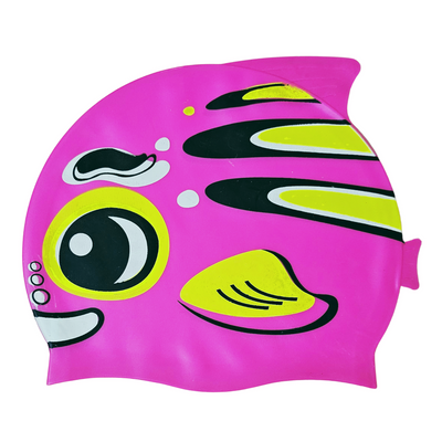 Fish Design Silicone Swimming Cap for Kids | Dark Pink Mix2