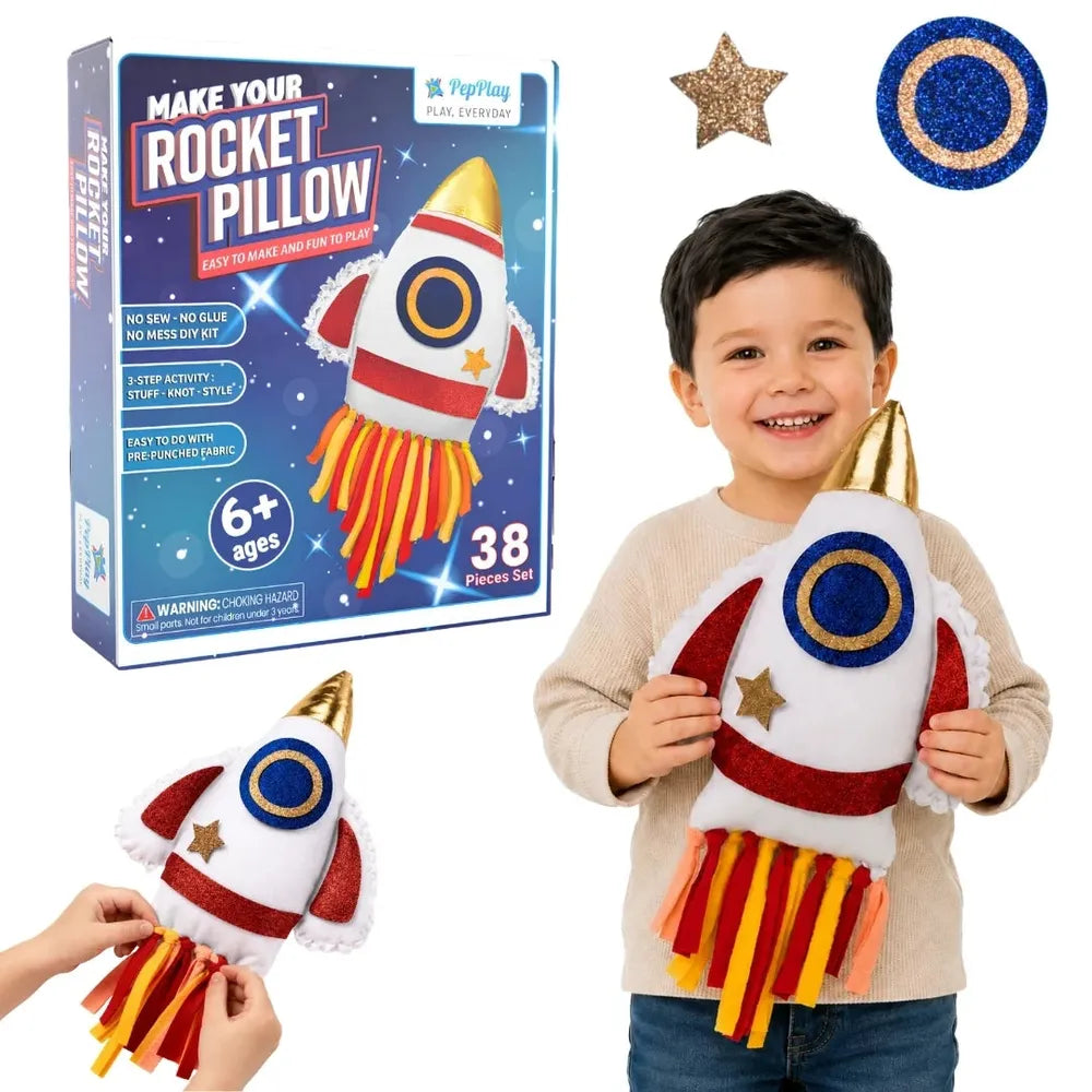 PepPlay Make Your Rocket Pillow | No-Sew DIY Craft Fun | 38 Pieces Set