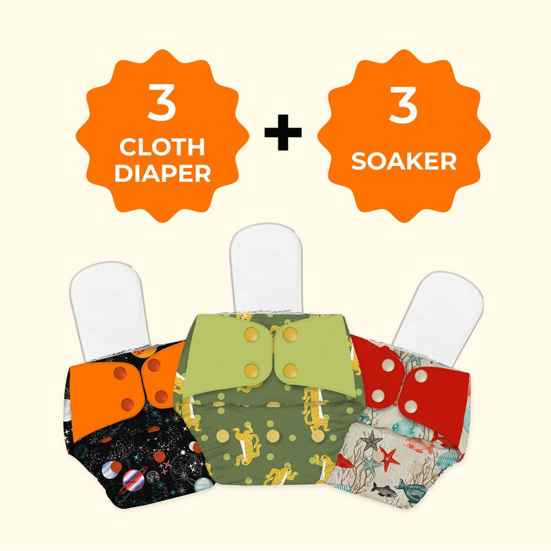 Pack - 3 Regular Diaper Freesize Reusable, Waterproof & Washable Cloth Diapers (Fits babies 5-17kgs)