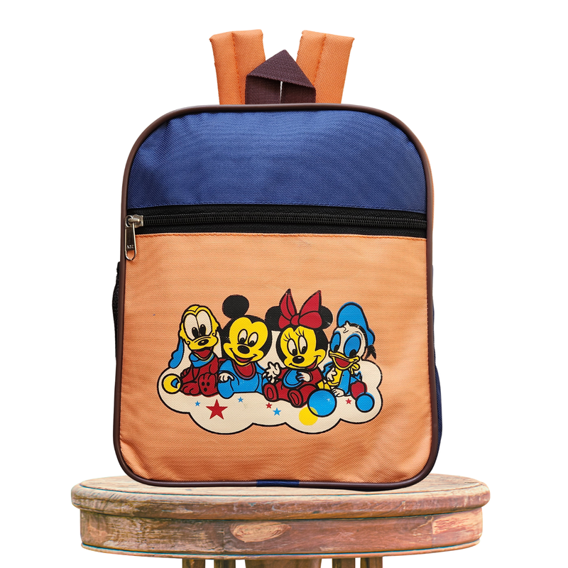 School Bag Backpack for Kids | Mickey Mouse Cartoon Design | Orange Blue - Height 12 Inches