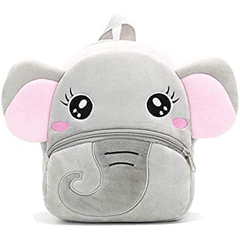 Premium Quality Soft Design Grey Elephant with Pink Ear Shape School Bag for Kids - 14 Inches