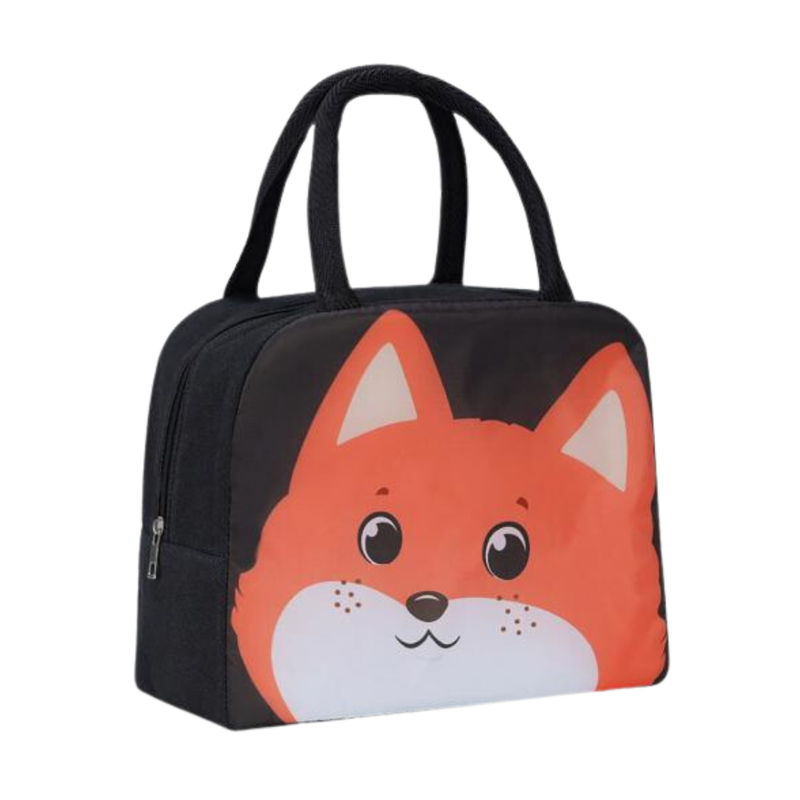 Insulated Lunch Box Bag with Aluminium Foil Insulation |  Black Colour, Orange Fox Design